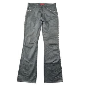Hugo Boss HUGO Waxed Studded Bootcut Jeans Gray Coated Denim Italy Y2K - 33x34